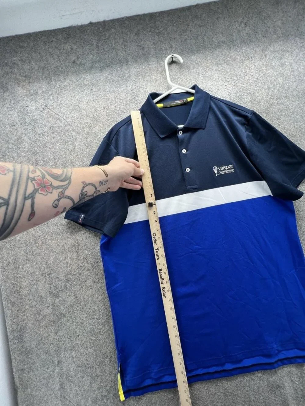 RLX Ralph Lauren Polo Shirt Men Large Blue Colorblock Valspar Championship Golf